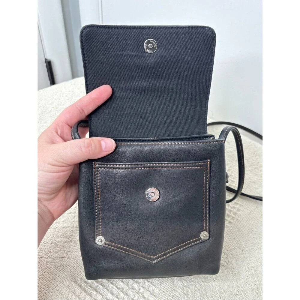90s Vintage Liz Claiborne Leather Co Dark Gray Pocket Bag Flap Crossbody Purse